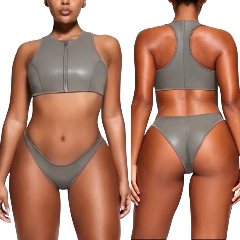 SKIMS RUBBERIZED SCUBA SWIM BIKINI TOP SMALL BOTTOM MEDIUM